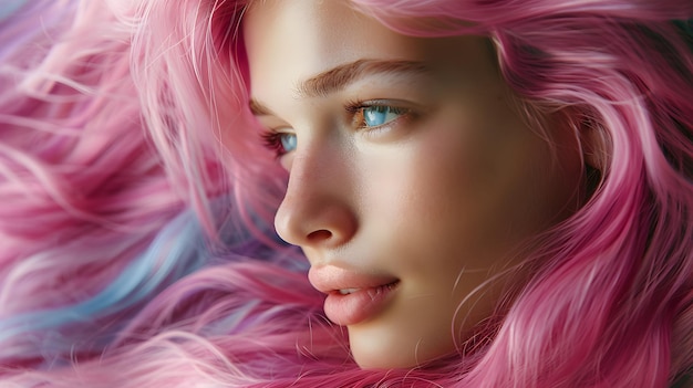 보라색 머리카락 트렌드 Z 세대의 모델을 위한 표현력 있는 색상