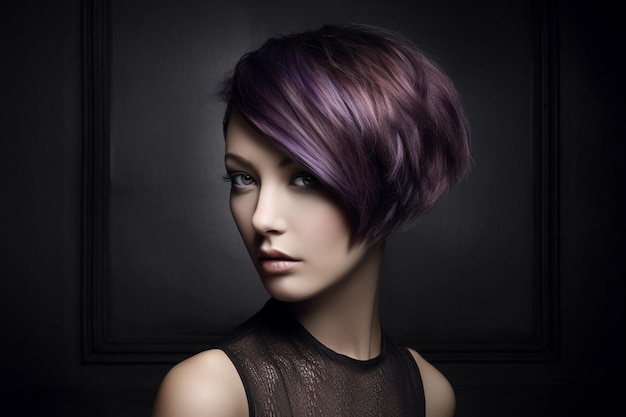 Purple hair with a short cut