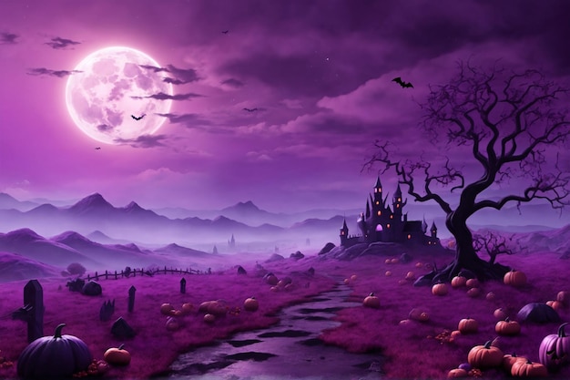 Purple Halloween Landscape Background Halloween Background Halloween Landscape Background AI Generative