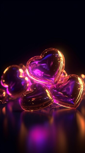 A purple heart is lit up with purple lights.