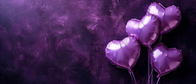 Фото Фиолетовые воздушные шары в форме сердца на фиолетовом фоне карточка дня рождения фона праздников