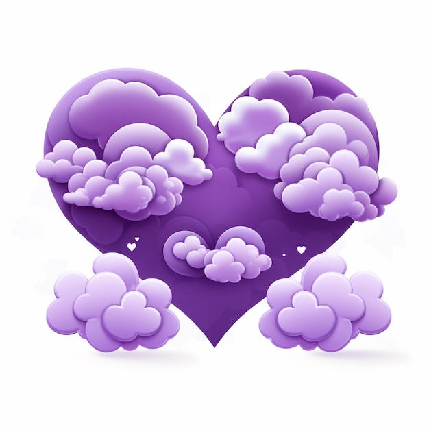 purple heart with clouds in the shape of a heart generative ai