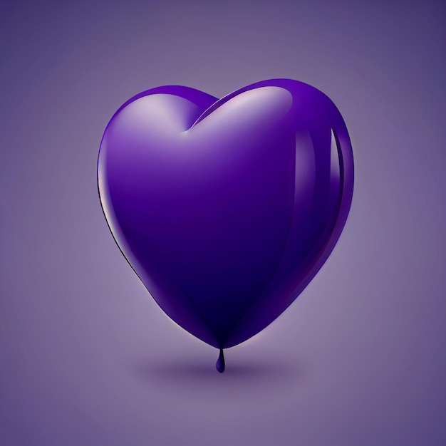 A purple heart with a drop of liquid on it