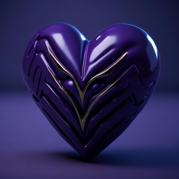 A purple heart with gold lines and a black background.