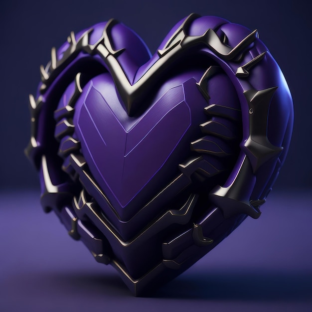 A purple heart with the letter v on it