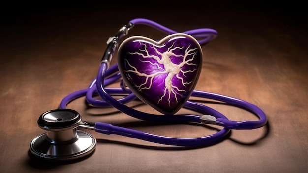 A purple heart with a lightning bolt on it