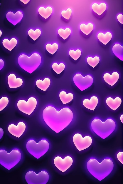 Purple Hearts Background Neon Cute Hearts