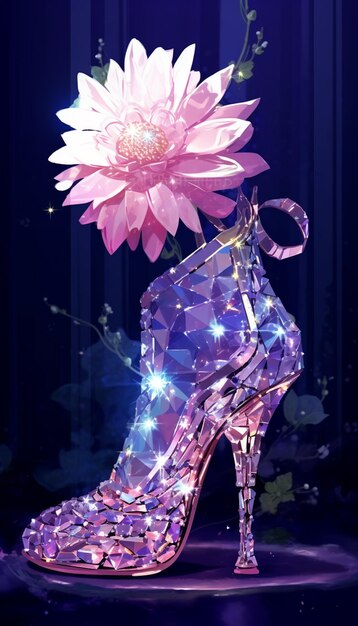 purple high heeled shoe with a flower on top of it generative ai