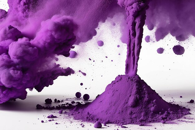 Purple holi color powder on white background