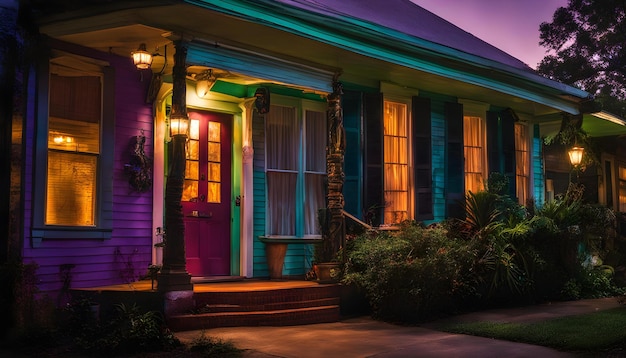 Photo a purple house with purple door and purple door