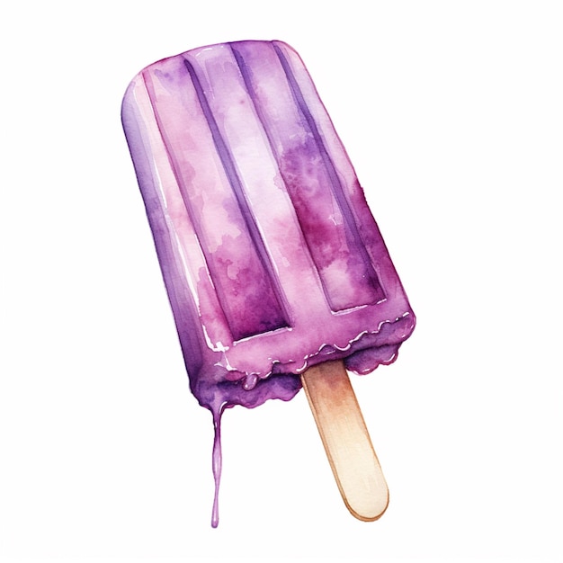 purple ice cream on a stick with a pink liquid drip generative ai