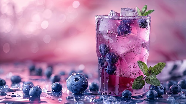 Photo purple indulgence icy blueberry juice in pastel dreamscape