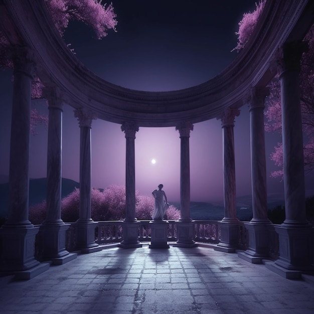 Purple infrared image of a man standing in a gazebo generative ai