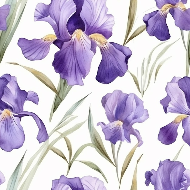 Purple iris flowers are painted in a watercolor style generative ai