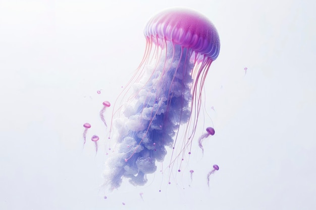 фиолетовые медузы, плавающие на белом фоне