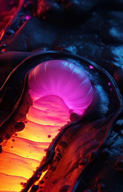 a purple jellyfish with a red light around it