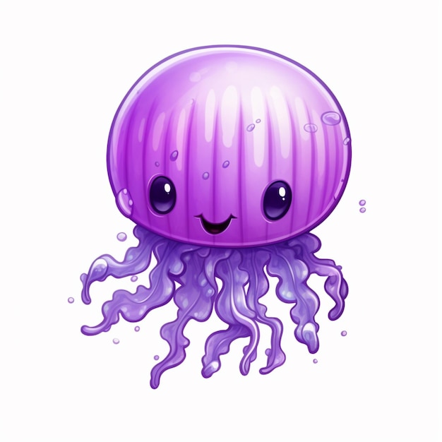 purple jellyfish with a smile on its face and bubbles generative ai