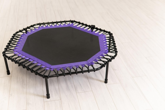 Purple jump trampoline play little empty space small growth cyan fitness leisure white game