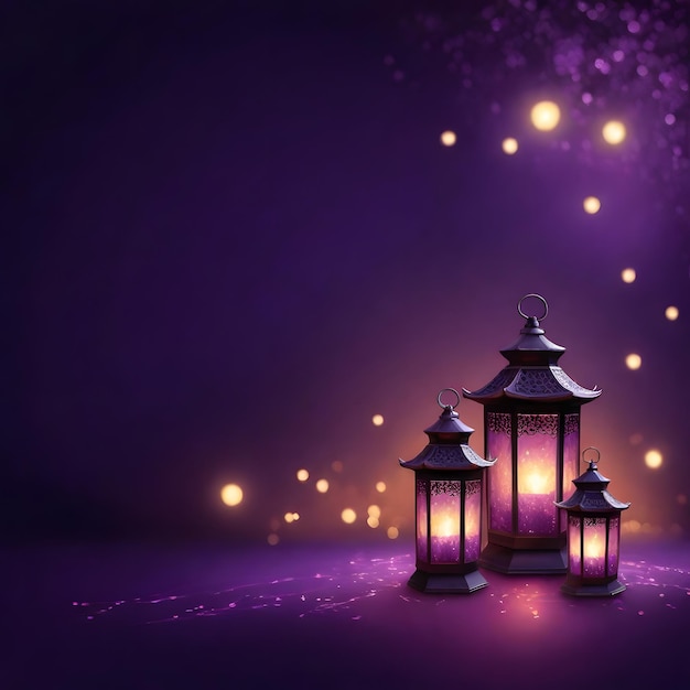 a purple lantern and curtain with a golden light back