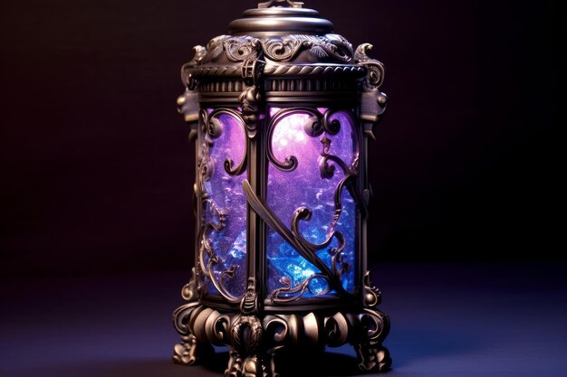 A purple lantern with the word light on it