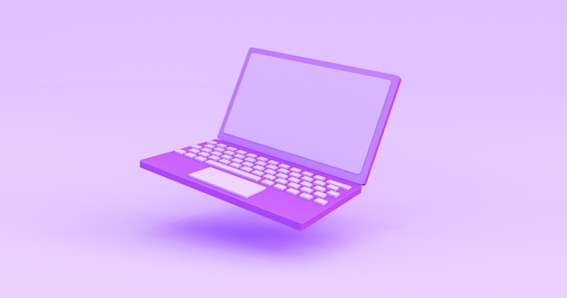 purple laptop in purple background 3d render