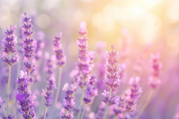 Purple lavender flowers in a dreamy japanese field