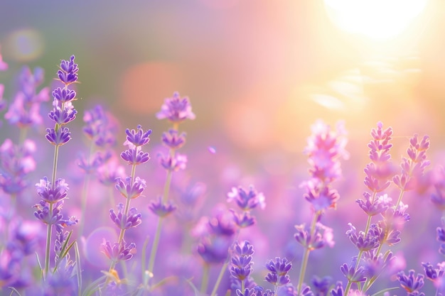 Purple lavender flowers in soft summer sunset at Japanese festival