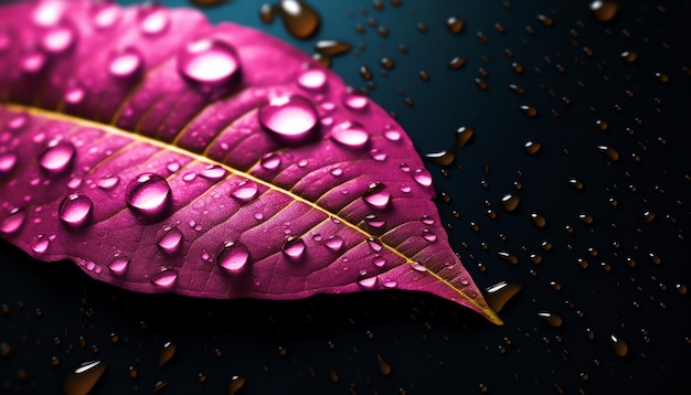 A purple leaf with water drops on it