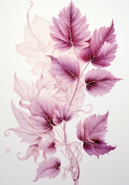 purple leaves on a branch with a white background generative ai
