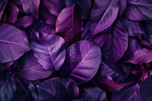 Foto layout di foglie viola con concetto soprannaturale e colori ultravioletti