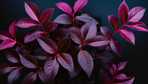 Purple leaves with a black background