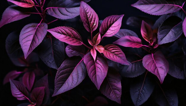 Purple leaves with a black background