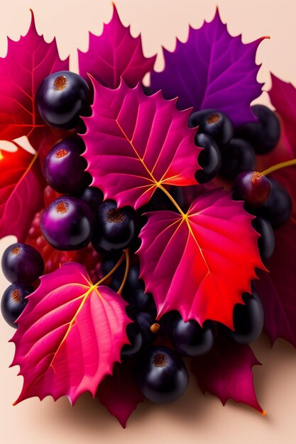 紫の葉とその上に愛の文字