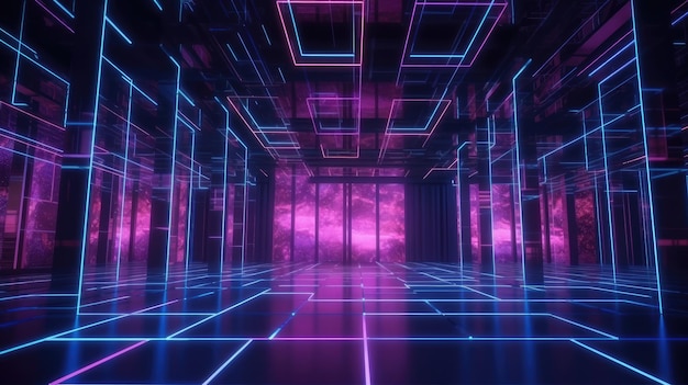 Фиолетовые светодиоды, неоновые огни, ядро Intel, созданное с помощью технологии генеративного искусственного интеллекта.
