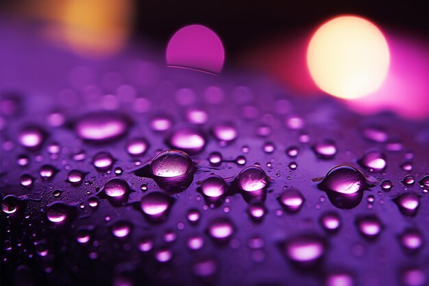 Photo purple light highlights close up raindrops on the windows surface