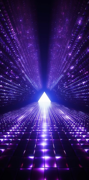 фиолетовый свет светит через темный туннель с фиолетовым светом генеративной ai
