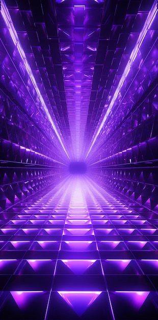 紫色の光は幾何学的形状のトンネルを通って輝いています (ジェネレーティブ・アイ)