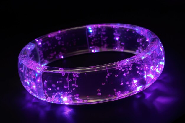 A purple light up bracelet sitting on top of a table generative AI