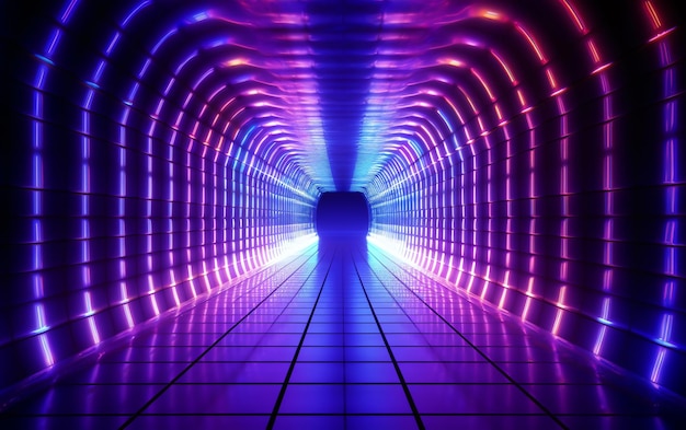 未来的なトンネルの背景に紫色のライト