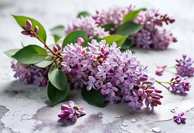 Purple Lilac Flowers on a Marble Surface