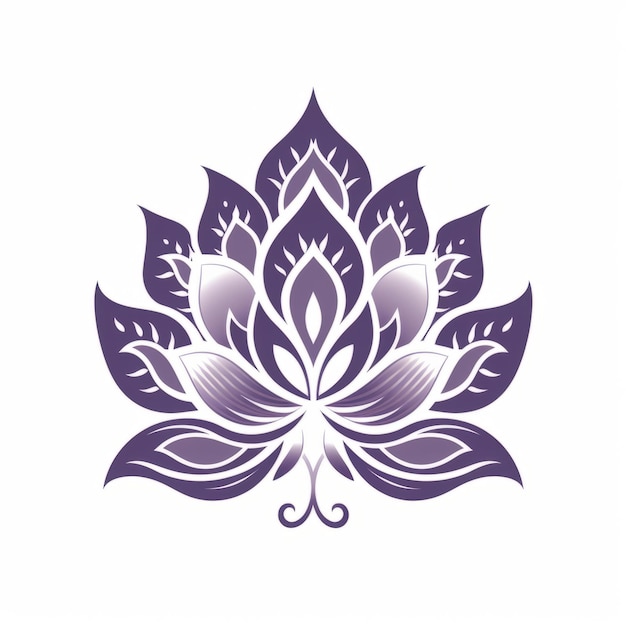 Purple Lotus Flower Stenciled Iconography On White Background