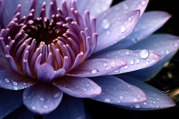 A purple lotus flower with water droplets on it