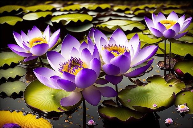 Purple lotus flowers blooming