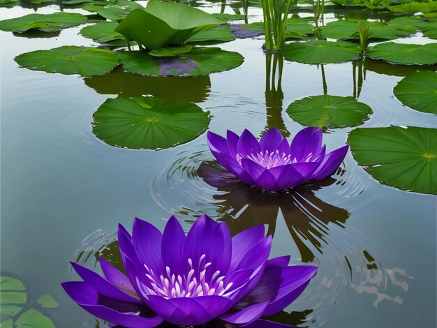 Purple lotus flowers in the water