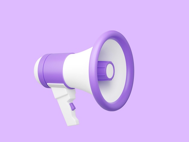 purple loudspeaker 3d render illustration megaphone isolated on white background for advertising or sale announce