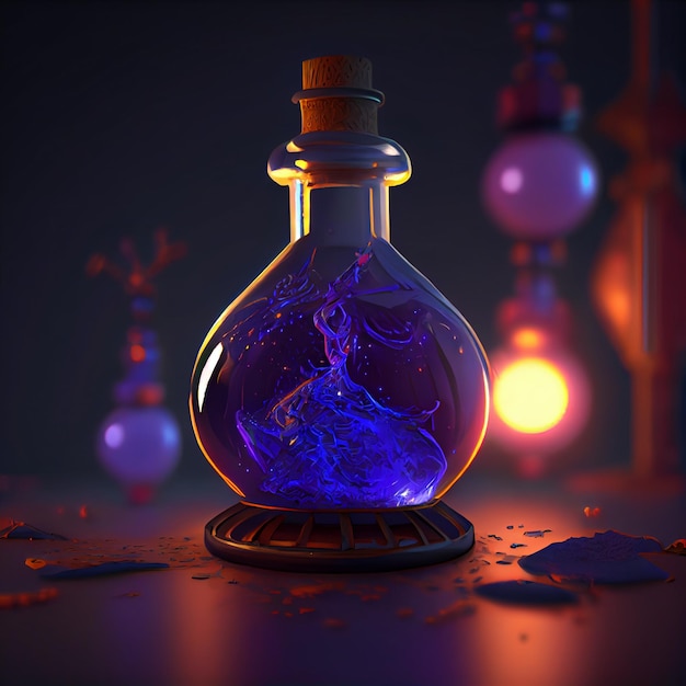 Purple magic potion 3d illustration