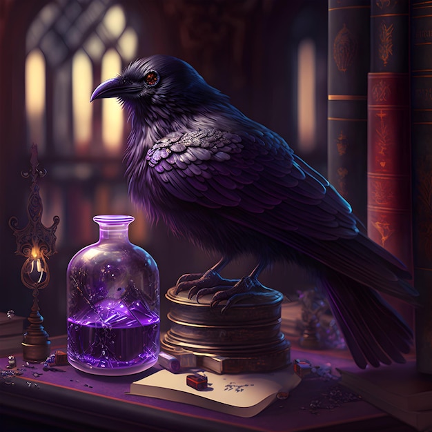 Photo a purple magical crow