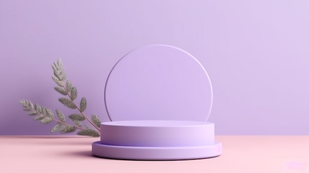 A purple makeup container with a green leaf next to it.