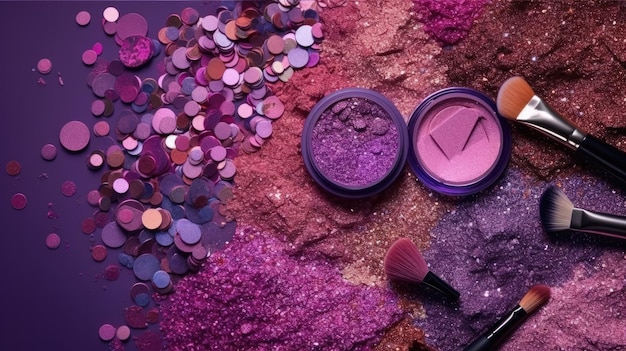 A purple makeup with a pink and purple glitter on the top.