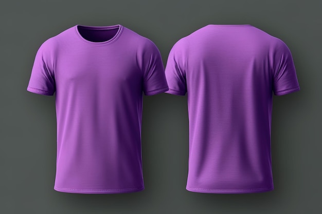 Purple male tshirt realistic mockup set front and back view